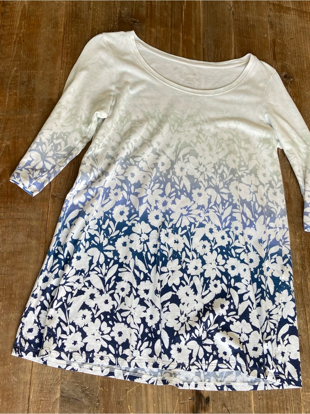 J Jill Pure Jill Womens SP Blue Ombre Floral Cotton Ballet Sleeve Tunic - Picture 3 of 5